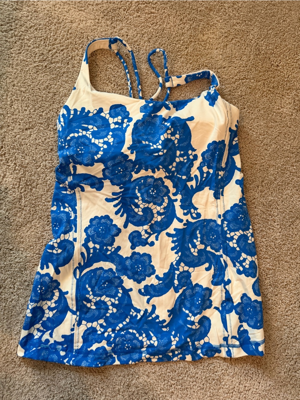 lululemon athletica White Tank Top with Bold Royal Blue Floral Print - Picture 2 of 4